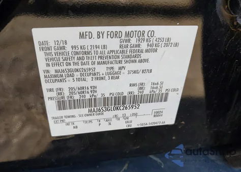 2019 Ford Ecosport Se from USA, damaged, VIN MAJ6S3GL0KC265952